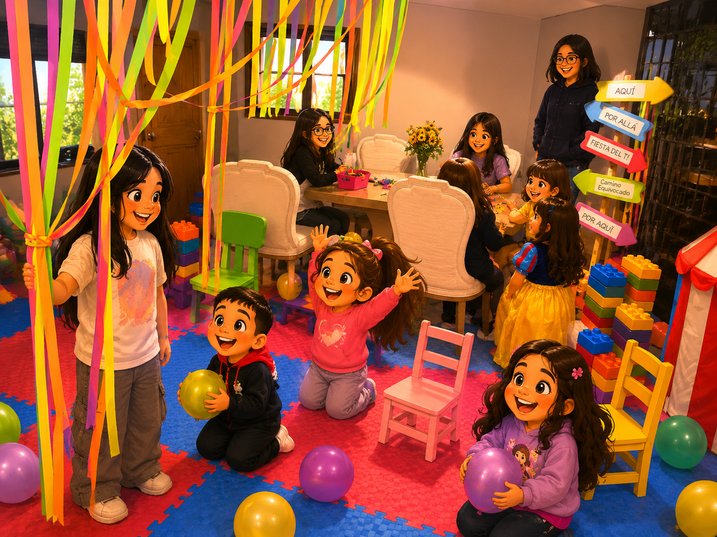 Celebración de cumpleaños con niños disfrazados